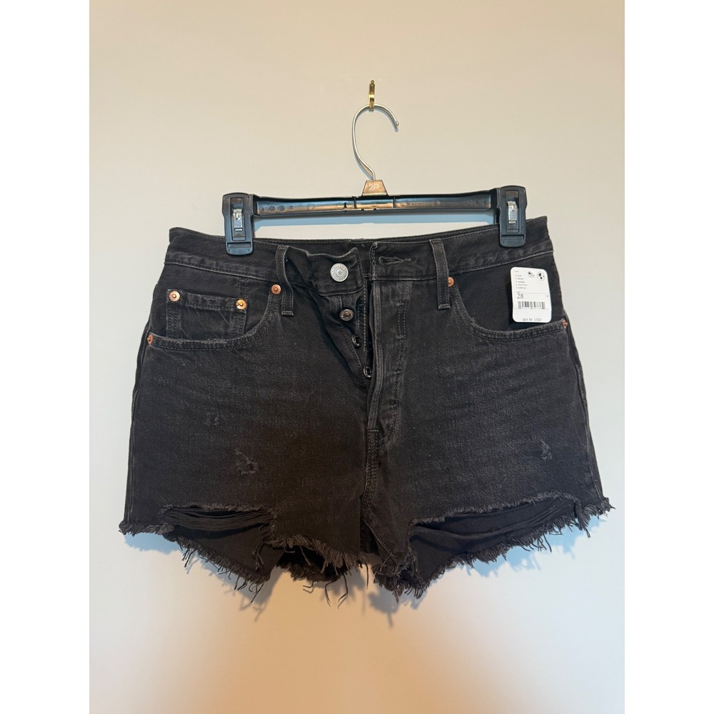 Levis Premium 501 Original Shorts Midnight Black Distressed Denim 28 NWT